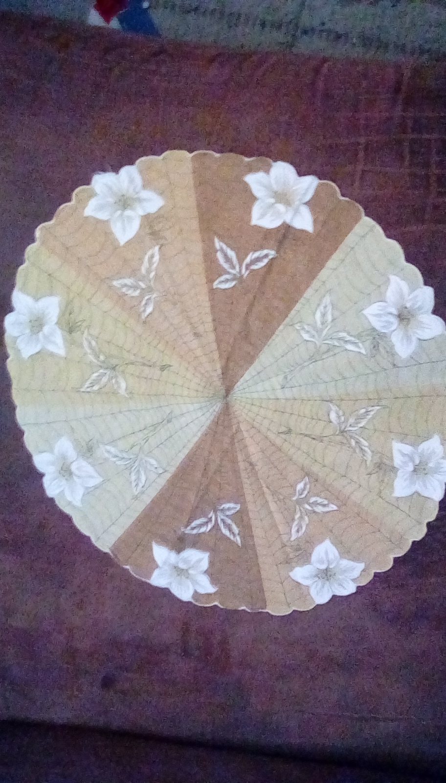 Round Handkerchief in Floral Design of Fall Colors Vintage  EUC - $12.00