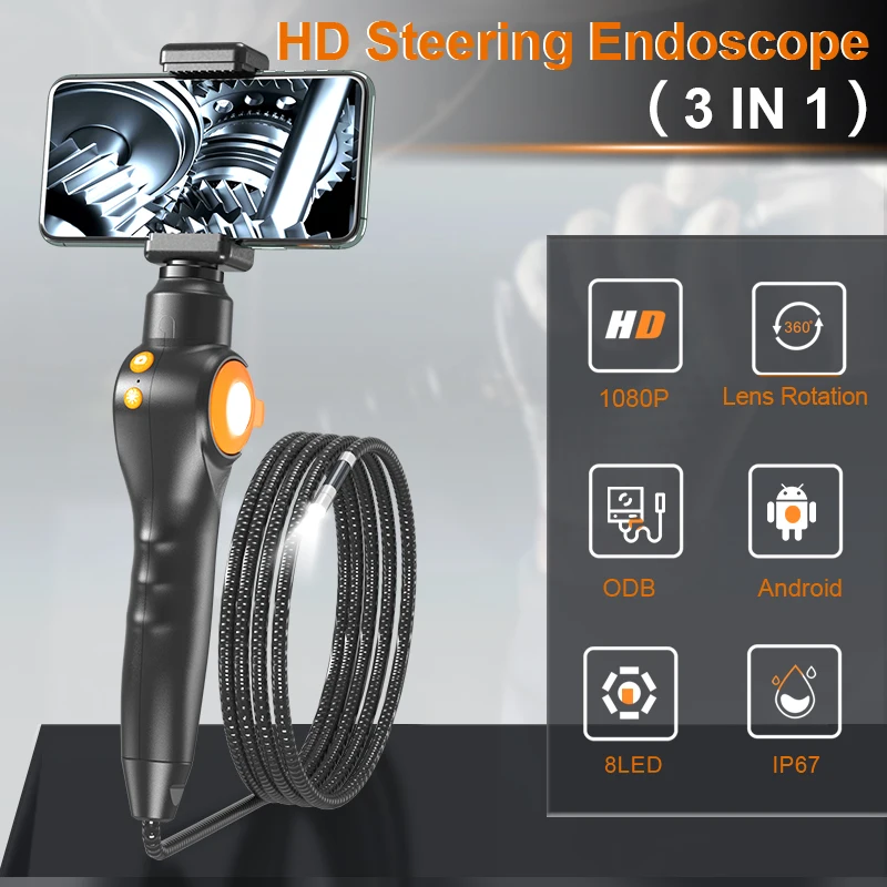 360 Steering Industrial Endoscope Camera Single 1080P 8.5mm Lens Inspection Bore - £170.23 GBP