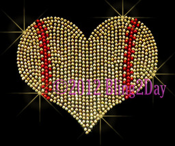 Large Softball Heart - Iron on Rhinestone Transfer Bling Hot Fix Sports School - $8.99