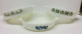 3 Oval Casserole Dishes Fire King Glasbake Meadow Green Cornflower 2 Gre... - £31.35 GBP