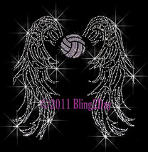 Angel Wings - Volleyball - Iron on Rhinestone Transfer Bling Hot Fix Sports - £11.18 GBP