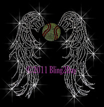 Angel Wings - Softball - Iron on Rhinestone Transfer Bling Hot Fix Sports School - £11.00 GBP