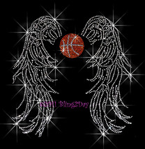 Angel Wings - Basketball - Iron on Rhinestone Transfer Bling Hot Fix Sports Mom - £11.00 GBP