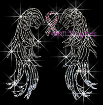 Angel Wings - Pink Breast Cancer Ribbon - Iron on Rhinestone Transfer Bling Hot - £10.99 GBP