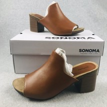 Sonoma Mules Heel Womens 10 Faux Leather Peep Toe Slip On Chucky Block - £26.57 GBP