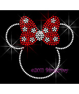 Minnie with RED Polka Dot Bow - Iron on Rhinestone Transfer Bling Hot Fi... - £5.57 GBP