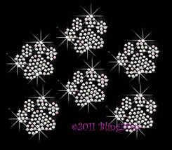 Lot of 6 (XS) AB Clear Paw Print - Iron on Rhinestone Transfer Bling Hot... - £7.85 GBP