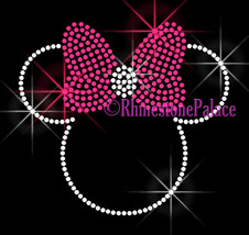 Hot Pink BOW - Minnie - Iron on Rhinestone Transfer Bling Hot Fix Mouse Kid Mom  - £5.50 GBP