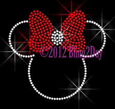 RED BOW - Minnie - Iron on Rhinestone Transfer Bling Hot Fix Mouse Kid Mom - DIY - £5.48 GBP