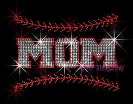 MOM - Baseball Stitch - Iron on Rhinestone Transfer Bling Hot Fix Sports - DIY - £7.06 GBP