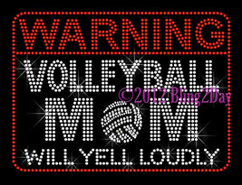 WARNING Volleyball Mom - Iron on Rhinestone Transfer Hot Fix Bling Sport... - £7.86 GBP