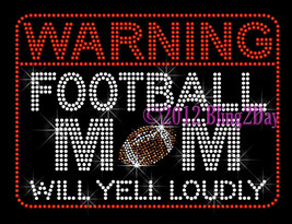 WARNING Football Mom - Iron on Rhinestone Transfer Hot Fix Bling Sports Mom - £7.81 GBP