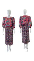 Vintage 1980-1990 SUSAN FREIS Floral Dress Accordion Pleats M - $69.30