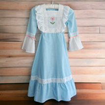 Montgomery Ward Girl Dress Prairie Cottage Core Flower Lace Bell Sleeve Vtg 70s - £58.38 GBP