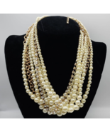 Multi Strand Faux Pearl, Rhinestone And Gold Tone Chain Fashion Necklace... - £18.90 GBP