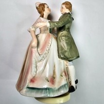 Vintage Sankyo Japan Music Box Dancing Rotate Colonial Couple 8in Décor Pink - £26.06 GBP