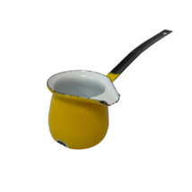 Enamelware Yellow Turkish Butter Sauce Chocolate Melting Pot Spouted Lon... - $12.50