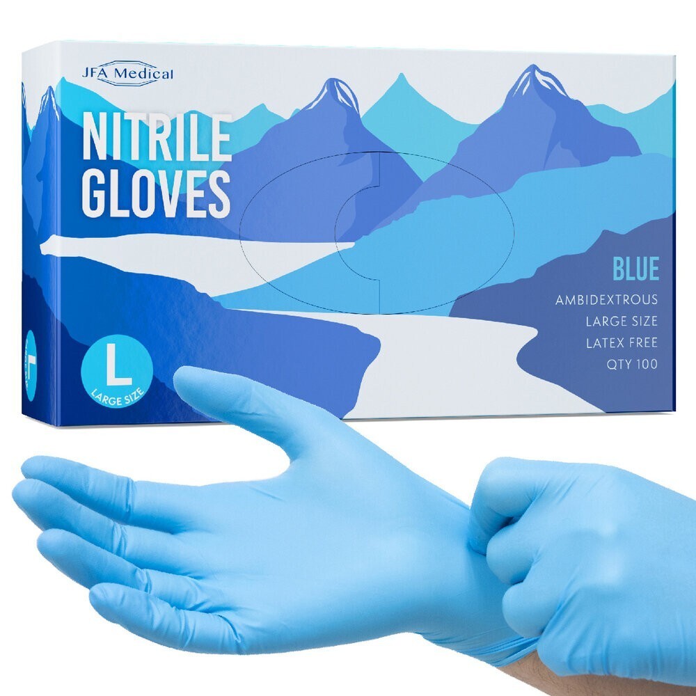 Medical Large Size Disposable Powder Free Blue Nitrile Gloves - Box of 100 - $7.92