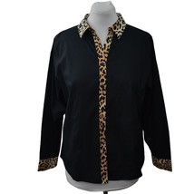 Chicos Effortless Naya Top Shirt Womens 16 Chicos 3 Black Leopard Trim N... - £40.76 GBP
