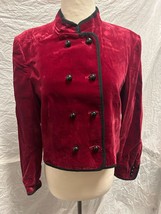 Vintage 1980s Jaeger Cherry Red Velvet Bellhop Tuxedo Style Jacket - £104.44 GBP