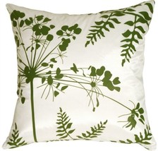 Pillow Decor - White with Green Spring Flower and Ferns Pillow - £23.94 GBP