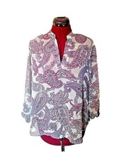 Almost Famous Blouse Top Multicolor Women Size Large Paisley Long Sleeve - £12.58 GBP