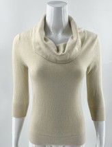 Banana Republic Womens Cowl Neck Sweater Size XS Cream Gold Shimmer 3/4 ... - £15.58 GBP