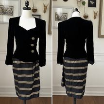 Vintage 80s Albert Nipon 2pc Special Occasion Black Velvet Jacket Gold B... - $76.50