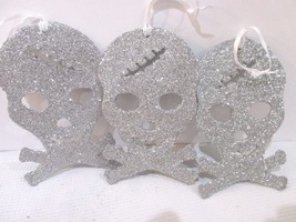 Halloween Silver Crossbones 5.75&quot; Glitter Tree Ornaments Decorations Set... - $10.99