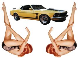 Mustang Yellow Hemi &amp; Pin up Girl, Rhianna x2, Laminated. USA Shipping I... - $34.60