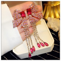 S925 Needles Drop Earrings For Women Vintage Pink Butterfly Tassels Long Cubic Z - £51.76 GBP