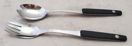 Steak Fork and Spoon Black Handle Stainless Steel Cutlery Kitchen - £3.95 GBP