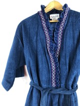 Vintage Julie Girl Robe Bathrobe Womens Small Short Length Velour Blue 1970s - £21.42 GBP