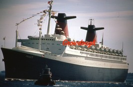 French Line SS France Ocean Liner Cruise Ship Inbound Boston Photo Slide - $37.24