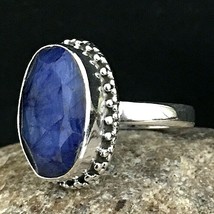 925 Sterling Silver Genuine Sapphire Oval Shape Vintage Ring Women Festival Gift - £30.09 GBP