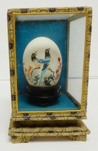 VTG Chinese Oriental Asian Hand Painted Egg &quot;Happy Couple&quot; Display Case Signed - £27.96 GBP