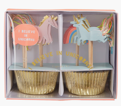 NEW Believe In Unicorns 48 Pc Cupcake Kit foil liners &amp; rainbow unicorn toppers - $8.95