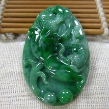 Grade A Green Jadeite Jade Handmade Fish Lotus 荷花鱼 Pendant - £375.62 GBP