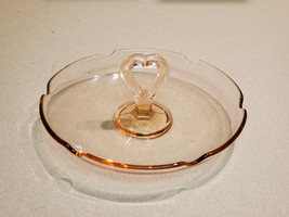 Vintage 7&quot; Pink Depression Glass Appetizer Dish with Heart Shaped Handle - $13.86