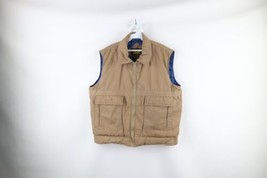 Vtg 70s Streetwear Mens XL Distressed Flannel Lined Full Zip Puffer Vest Jacket - £42.80 GBP