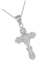 .925 Sterling Silver Floral INRI Crucifix Pendant Necklace - - £89.36 GBP
