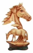Faux Wood Wildlife Scene Stallion Horse Bust Statue 12.5&quot;H Horse Family ... - $40.99