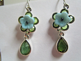  Monet Marvella Long Earrings, Blue Green Flower Dangle New - £4.70 GBP