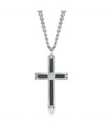 Polished Stainless Steel and Black Wire Cross Pendant Biker Curb Chain N... - $71.44 CAD