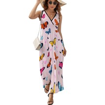 Mondxflaur Butterfly Summer Dresses for Women V-neck Sleeveless Long Dress - £29.56 GBP