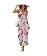 Mondxflaur Butterfly Summer Dresses for Women V-neck Sleeveless Long Dress - $50.75 CAD