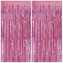 Tinsel Curtain Party Backdrop Pink Birthday Party Decorations 2 Packs Glitter Fo - £8.21 GBP