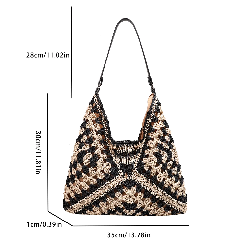 Women Beach Bag Summer Straw   Bag Boho  Out Top-handle Handbag Large Capacity H - $64.88