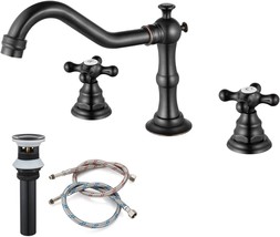 Gotonovo Oil-Rubbed Bronze 3 Hole Two-Handle With Pop Up Drain Bathroom Sink - £62.34 GBP
