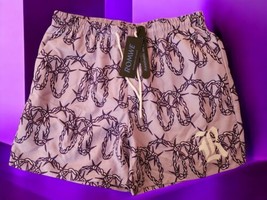 Romwe Men&#39;s Board Shorts Swim Trunks XL Purple Barbed Wire NWT Surf Beachware - $24.20